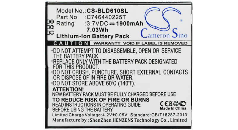 Аккумуляторная батарея для телефона, смартфона BLU D610. Артикул iB-M1505.Емкость (mAh): 1900. Напряжение (V): 3,7
