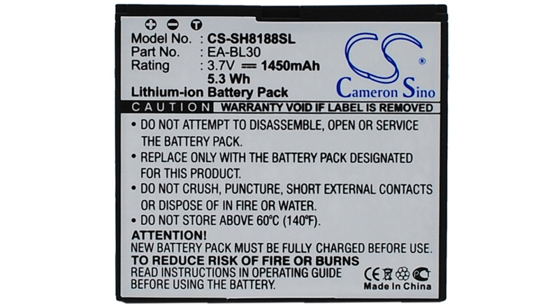 Аккумуляторная батарея EA-BL30 для телефонов, смартфонов Sharp. Артикул iB-M2825.Емкость (mAh): 1450. Напряжение (V): 3,7
