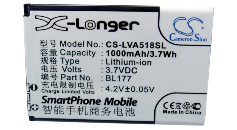 Аккумуляторная батарея iBatt iB-M2103 для телефонов, смартфонов LenovoЕмкость (mAh): 1000. Напряжение (V): 3,7