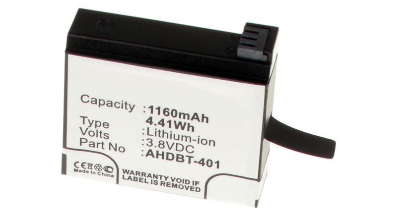 Аккумуляторная батарея AHDBT-401 для фотоаппаратов и видеокамер GoPro. Артикул iB-F443.Емкость (mAh): 1160. Напряжение (V): 3,8