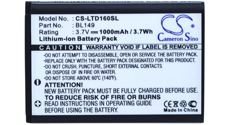 Аккумуляторная батарея BL149 для телефонов, смартфонов Lenovo. Артикул iB-M2099.Емкость (mAh): 1000. Напряжение (V): 3,7
