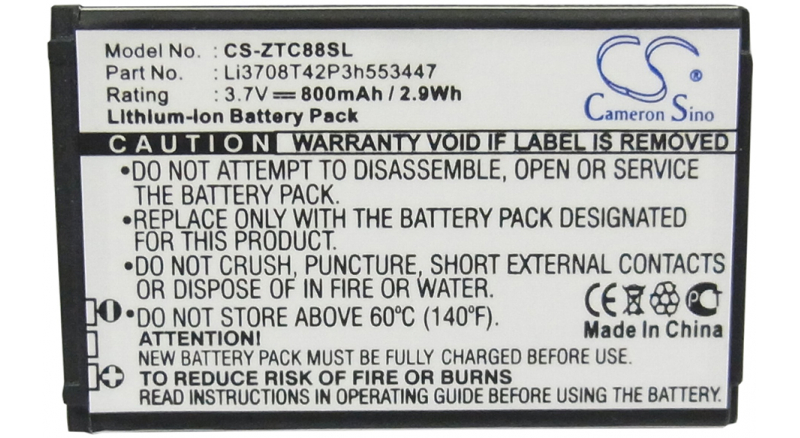 Аккумуляторная батарея для телефона, смартфона ZTE N295. Артикул iB-M178.Емкость (mAh): 800. Напряжение (V): 3,7