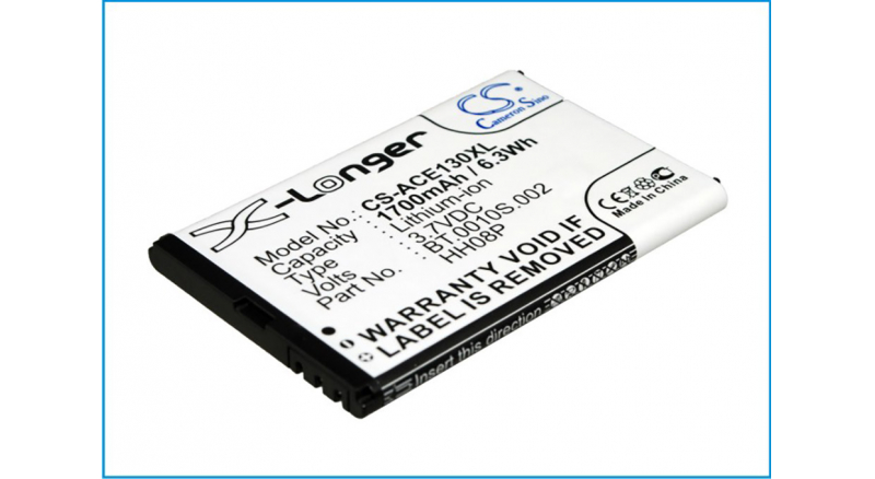 Аккумуляторная батарея HH08P для телефонов, смартфонов Acer. Артикул iB-M1198.Емкость (mAh): 1700. Напряжение (V): 3,7