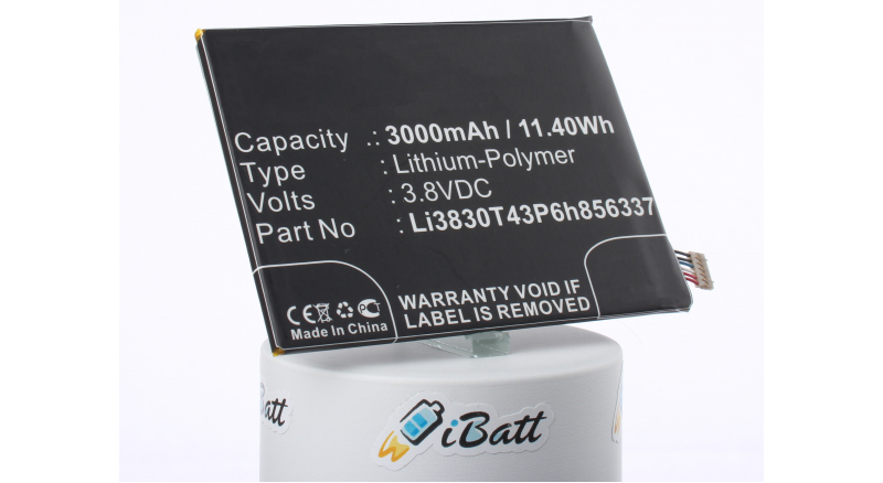 Аккумуляторная батарея Li3830T43P6h856337 для телефонов, смартфонов ZTE. Артикул iB-M1449.Емкость (mAh): 3000. Напряжение (V): 3,8