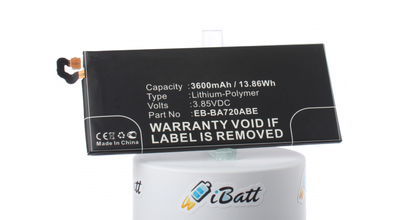Аккумуляторная батарея EB-BA720ABE для телефонов, смартфонов Samsung. Артикул iB-M2705.Емкость (mAh): 3600. Напряжение (V): 3,85