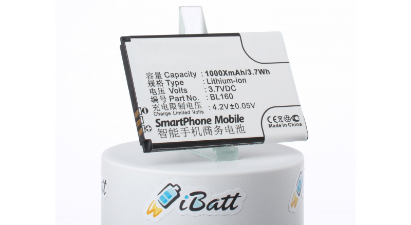 Аккумуляторная батарея BL160 для телефонов, смартфонов Lenovo. Артикул iB-M2101.Емкость (mAh): 1000. Напряжение (V): 3,7