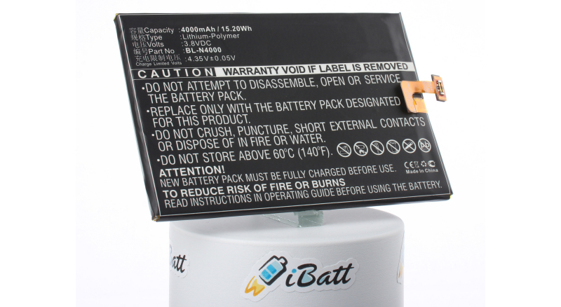 Аккумуляторная батарея iBatt iB-M1557 для телефонов, смартфонов BLUЕмкость (mAh): 4000. Напряжение (V): 3,8