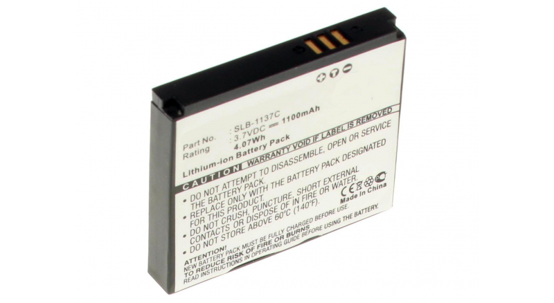 Аккумуляторная батарея SLB-1137C для фотоаппаратов и видеокамер Samsung. Артикул iB-F259.Емкость (mAh): 1100. Напряжение (V): 3,7