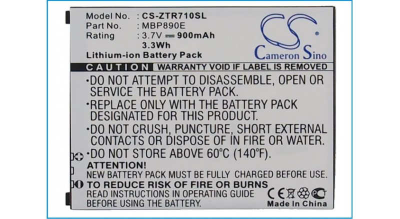 Аккумуляторная батарея iBatt iB-M3093 для телефонов, смартфонов ZTEЕмкость (mAh): 900. Напряжение (V): 3,7