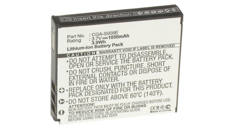 Аккумуляторная батарея CGA-S008E/1B для фотоаппаратов и видеокамер Panasonic. Артикул iB-F187.Емкость (mAh): 1050. Напряжение (V): 3,7