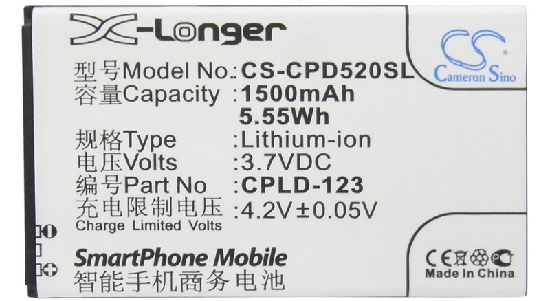 Аккумуляторная батарея CPLD-123 для телефонов, смартфонов Coolpad. Артикул iB-M1612.Емкость (mAh): 1500. Напряжение (V): 3,7
