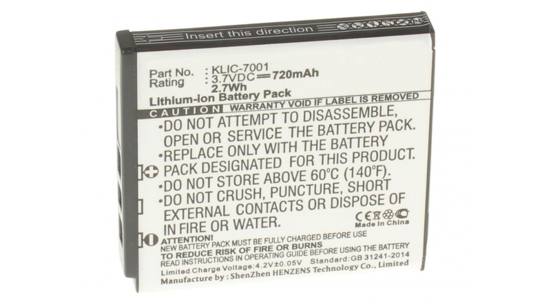 Аккумуляторная батарея KLIC-7001 для фотоаппаратов и видеокамер Kodak. Артикул iB-F179.Емкость (mAh): 720. Напряжение (V): 3,7