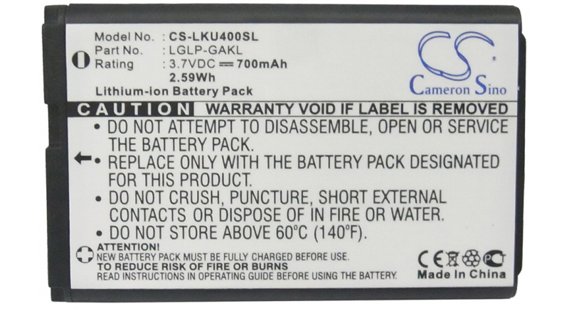 Аккумуляторная батарея для телефона, смартфона LG U400. Артикул iB-M2202.Емкость (mAh): 700. Напряжение (V): 3,7