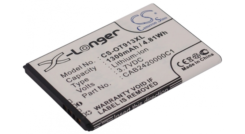 Аккумуляторная батарея iBatt iB-M1208 для телефонов, смартфонов AlcatelЕмкость (mAh): 1300. Напряжение (V): 3,7