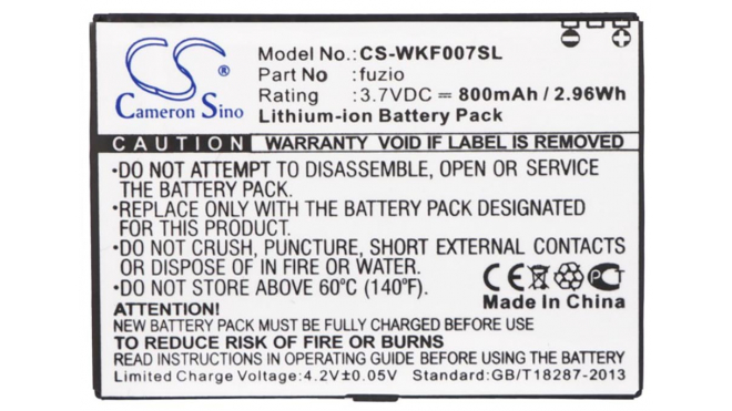 Аккумуляторная батарея для телефона, смартфона Wiko FUZIO. Артикул iB-M2960.Емкость (mAh): 800. Напряжение (V): 3,7