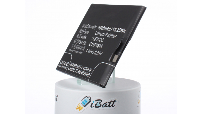 Аккумуляторная батарея C11P1614 для телефонов, смартфонов Asus. Артикул iB-M1329.Емкость (mAh): 5000. Напряжение (V): 3,85