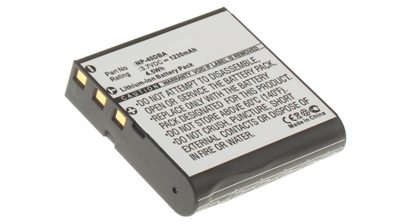 Аккумуляторная батарея NP-40 для фотоаппаратов и видеокамер Casio. Артикул iB-F141.Емкость (mAh): 1230. Напряжение (V): 3,7