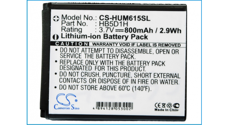 Аккумуляторная батарея iBatt iB-M2010 для телефонов, смартфонов HuaweiЕмкость (mAh): 800. Напряжение (V): 3,7