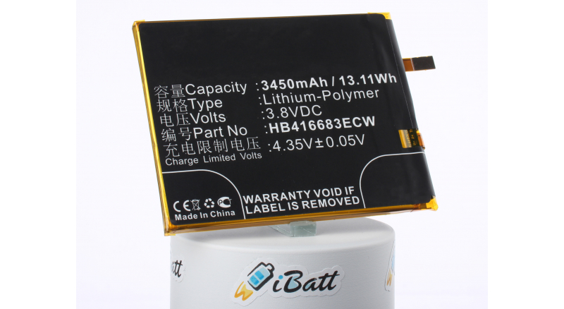 Аккумуляторная батарея iBatt iB-M1832 для телефонов, смартфонов HuaweiЕмкость (mAh): 3450. Напряжение (V): 3,8