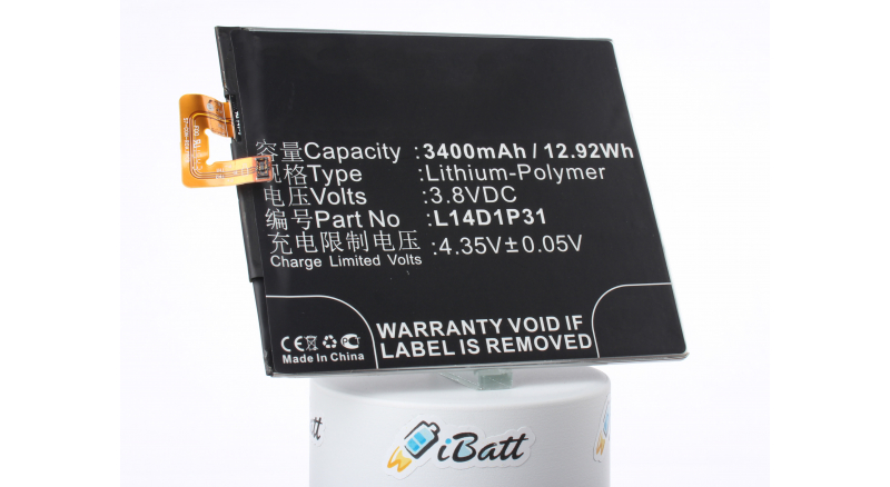 Аккумуляторная батарея iBatt iB-M2128 для телефонов, смартфонов LenovoЕмкость (mAh): 3400. Напряжение (V): 3,8