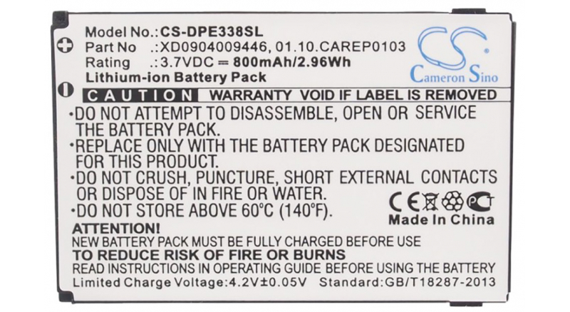 Аккумуляторная батарея 01.10.CAREP0103 для телефонов, смартфонов Doro. Артикул iB-M576.Емкость (mAh): 800. Напряжение (V): 3,7