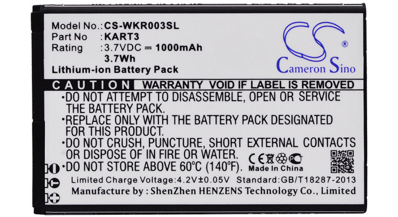 Аккумуляторная батарея для телефона, смартфона Wiko Kart 3. Артикул iB-M2961.Емкость (mAh): 1000. Напряжение (V): 3,7