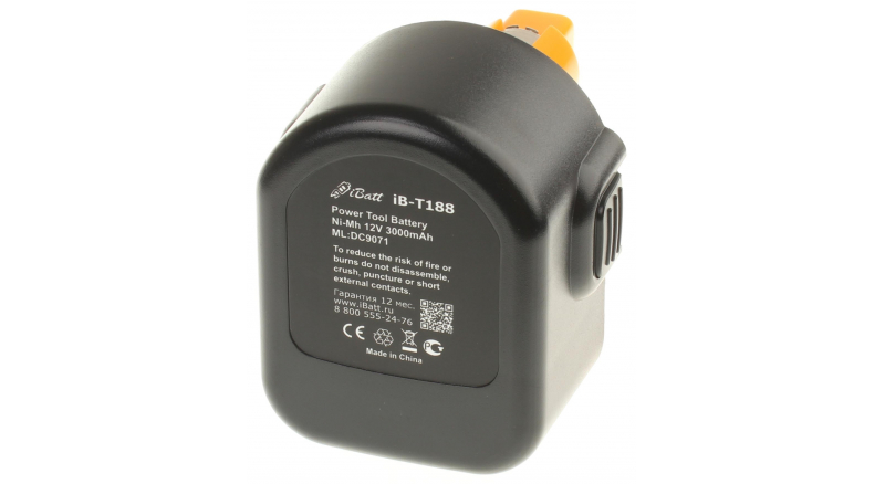 Аккумуляторная батарея iBatt iB-T188 для шуруповертов и другого электроинструмента DeWaltЕмкость (mAh): 3000. Напряжение (V): 12